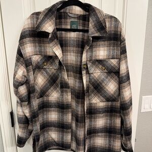 Wild Fable Plaid Teddy Jacket - Black and Cream